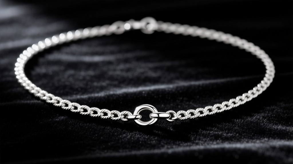 Close-up of a 24-inch sterling silver queen necklace with a 2mm rope chain and secure lobster clasp on a dark velvet backdrop.