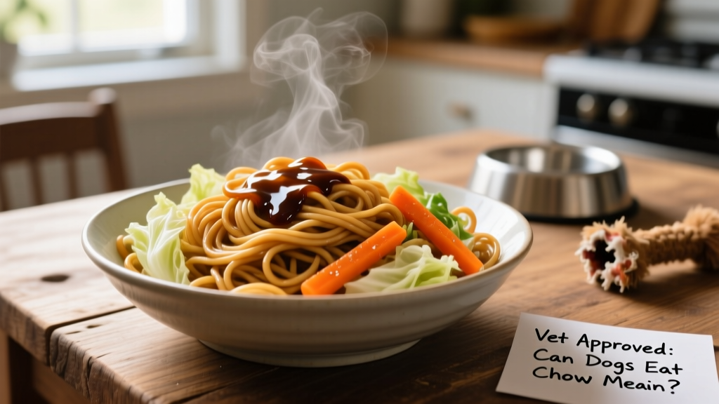 A bowl of chow mein with noodles, cabbage, carrots, and soy sauce glaze