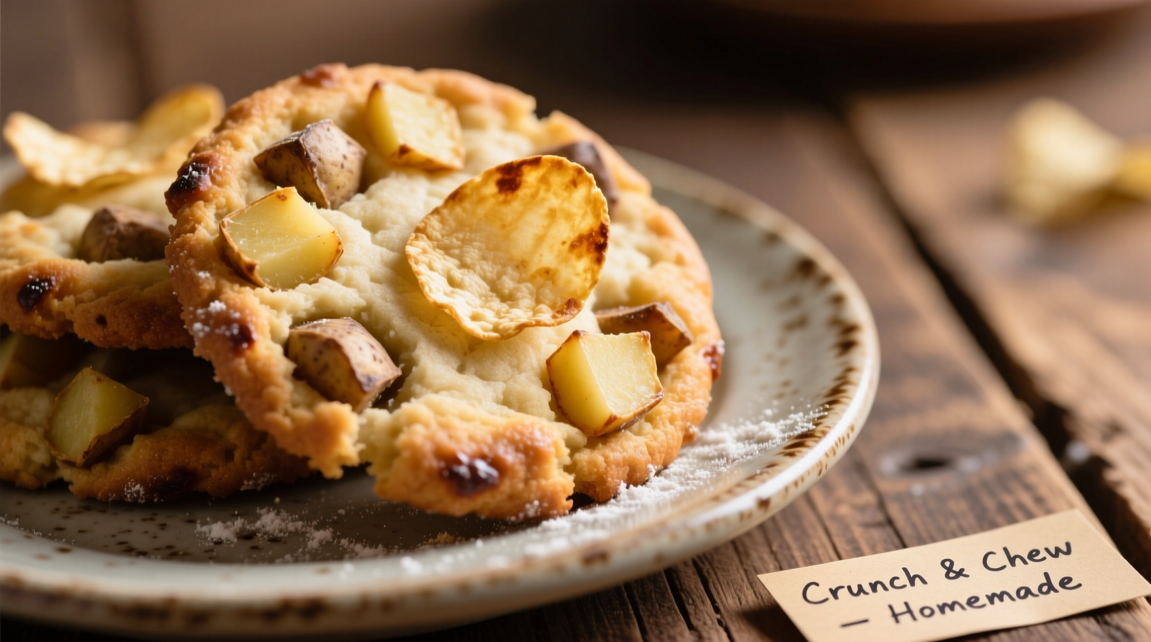 Freshly baked potato chip cookies with visible crispy chip pieces
