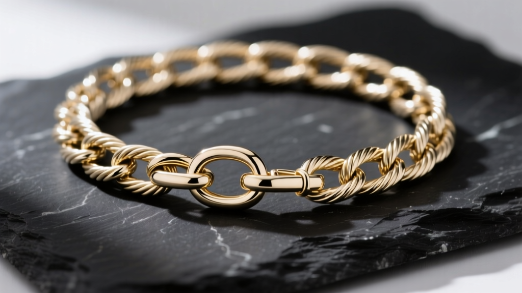 Detailed view of a soldered 14k white gold cable chain with a secure lobster clasp, resting on dark slate to contrast the metal.