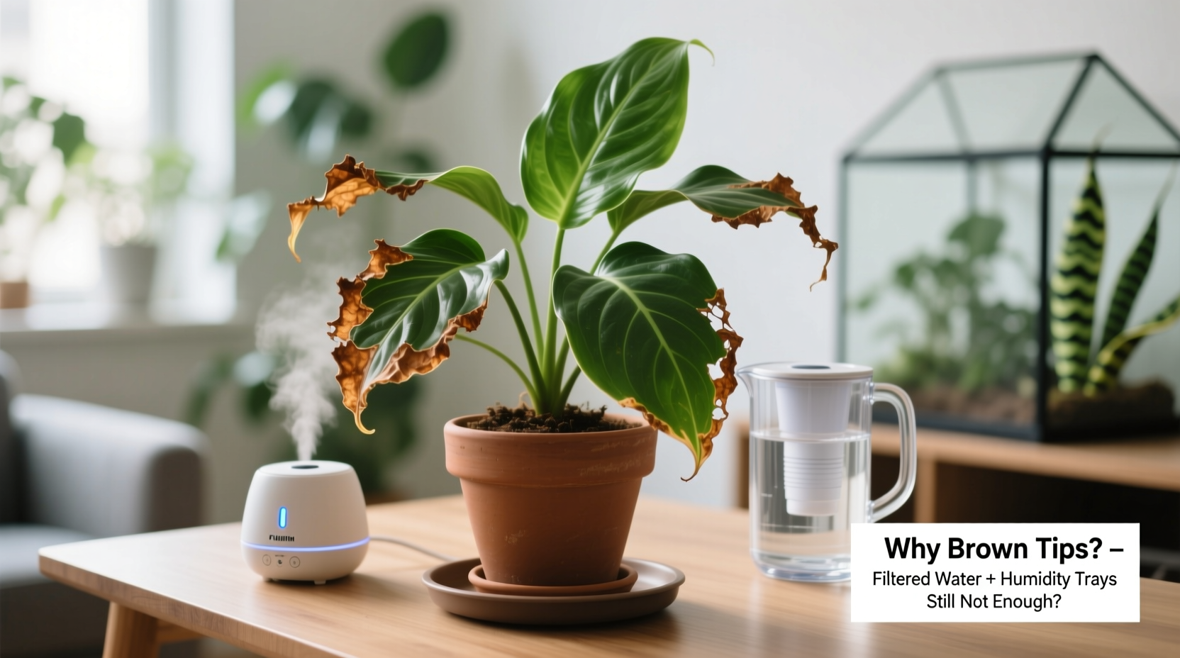 why do my plants get brown tips even with filtered water and humidity trays