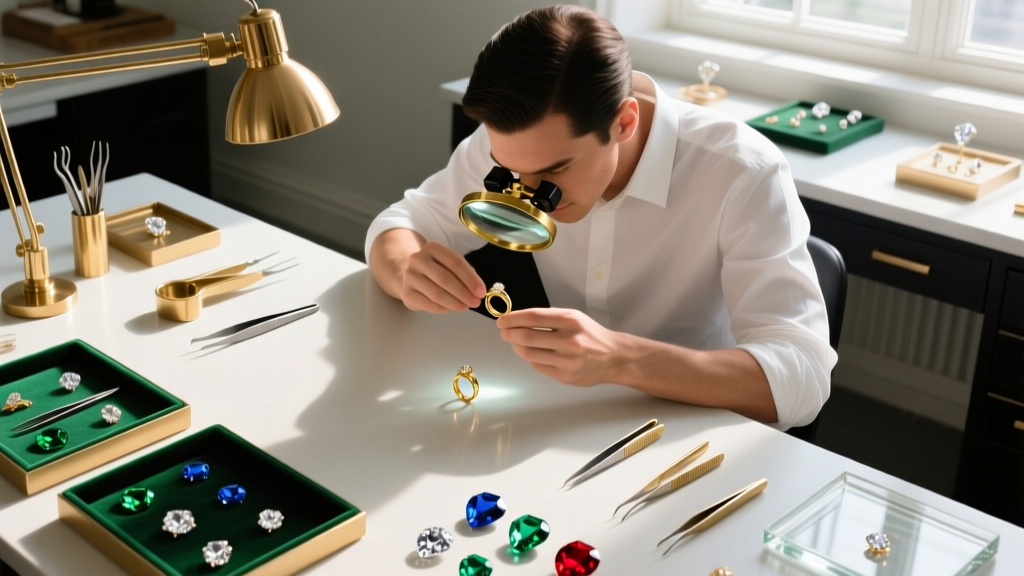 Overhead view of a workbench showing jeweler