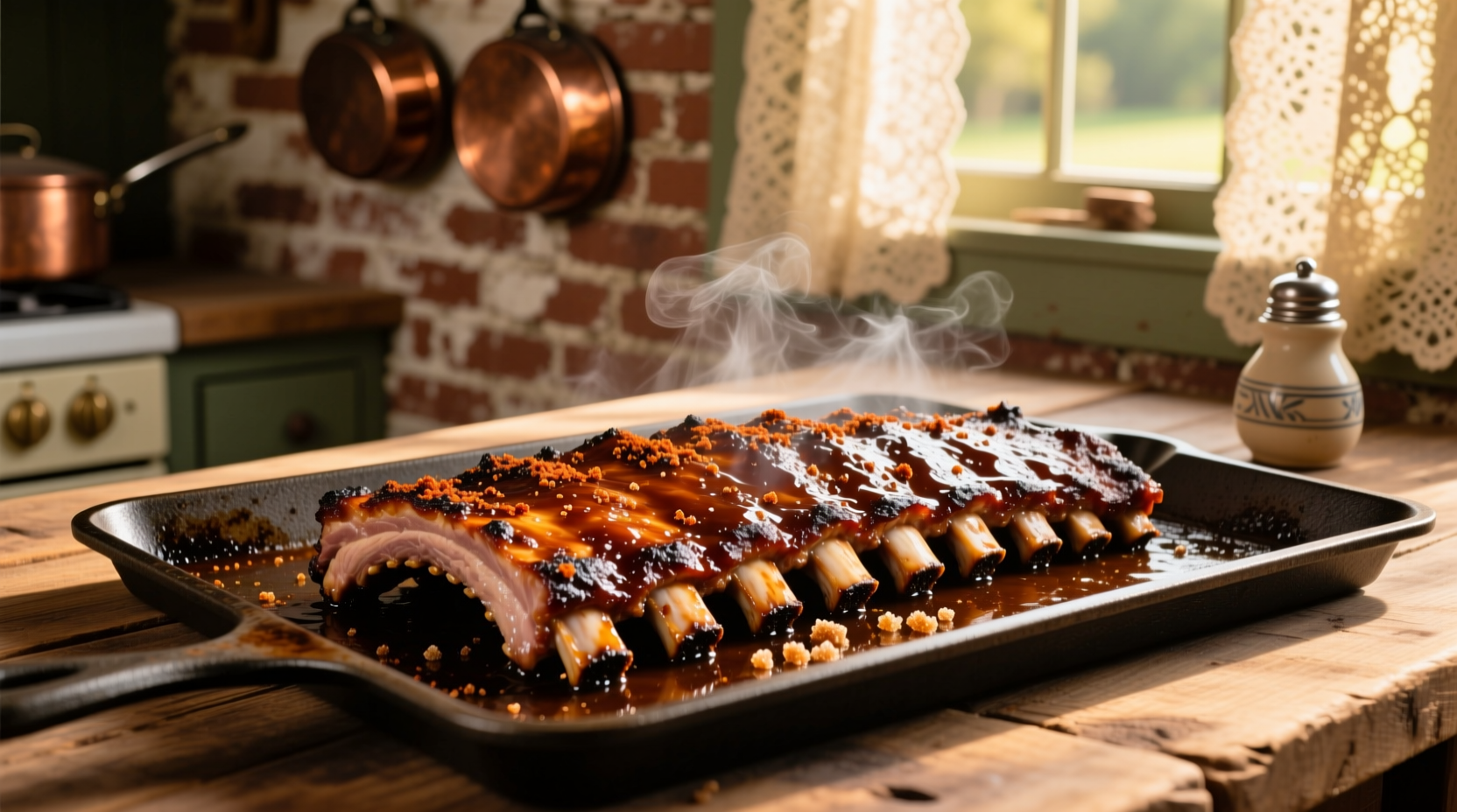 Perfectly cooked country style ribs on baking sheet