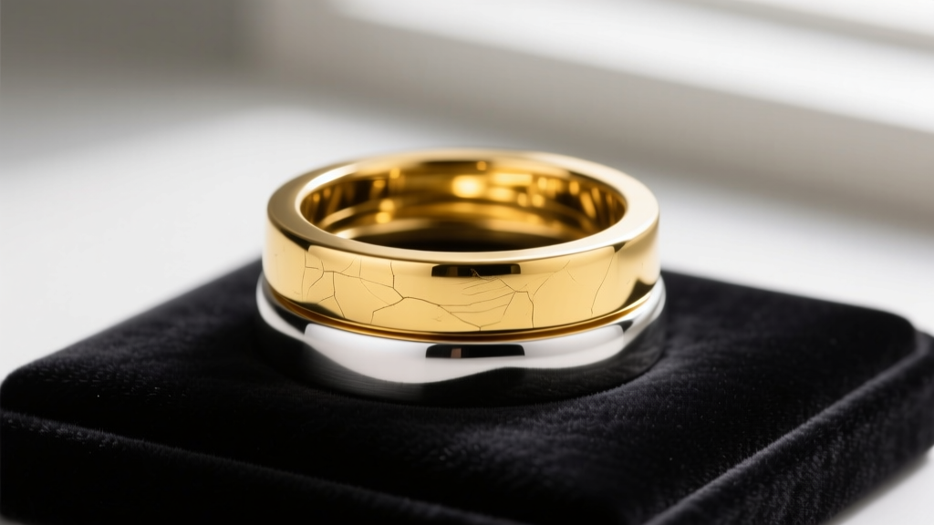 Cross-section photo of a sterling silver base layered with thick yellow gold vermeil on a dark velvet jewelers pad.
