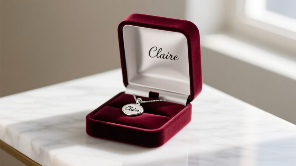 Open velvet box with Claire's .925 silver birthstone drops beside a silica packet and microfiber cloth on a sunlit wooden dresser