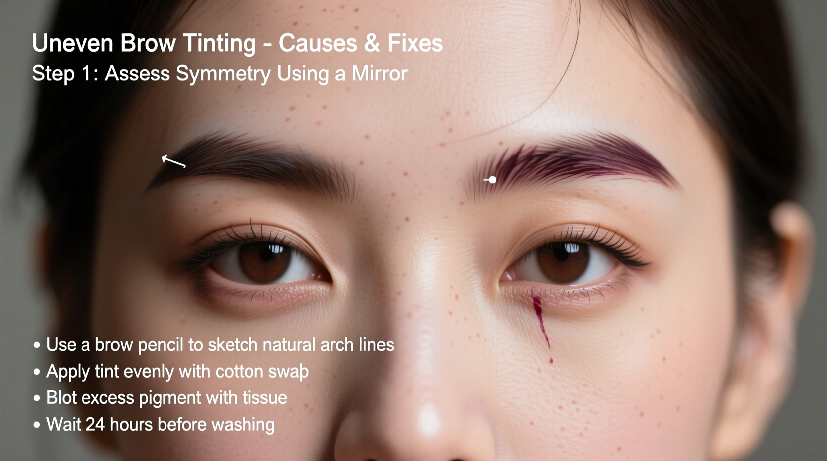 why do my eyebrows look uneven after tinting and how to fix symmetry at home