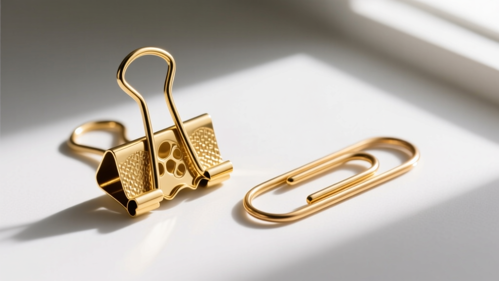Close-up comparison of a hollow electroformed 14k gold paperclip link next to a solid drawn wire link on a jeweler's bench block.