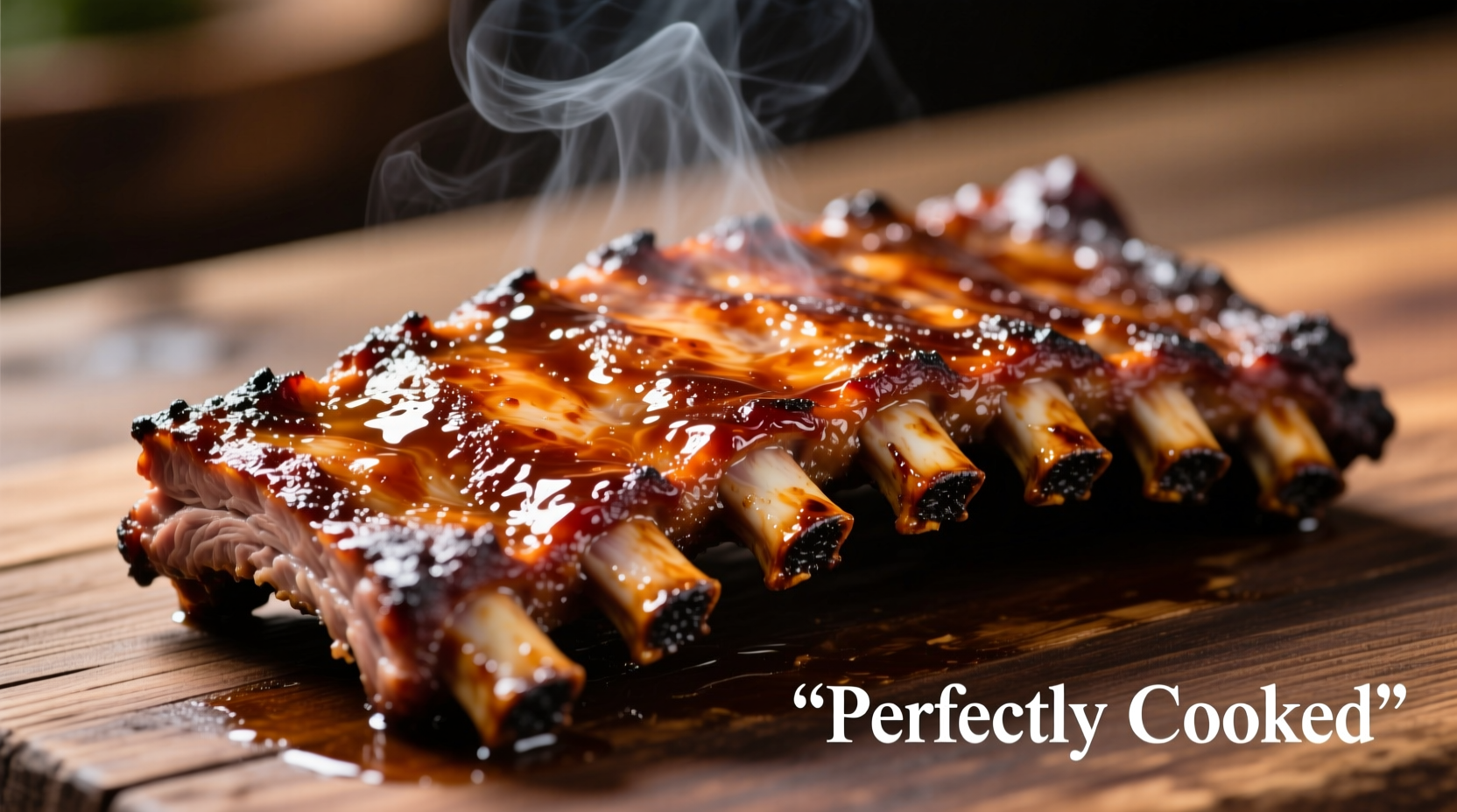 Perfectly cooked baby back ribs with tender meat pulling back from bones