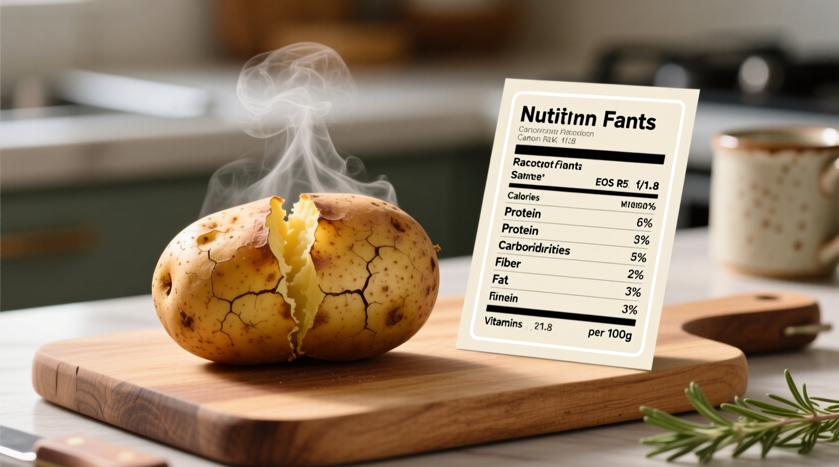 Baked potato with nutritional information chart