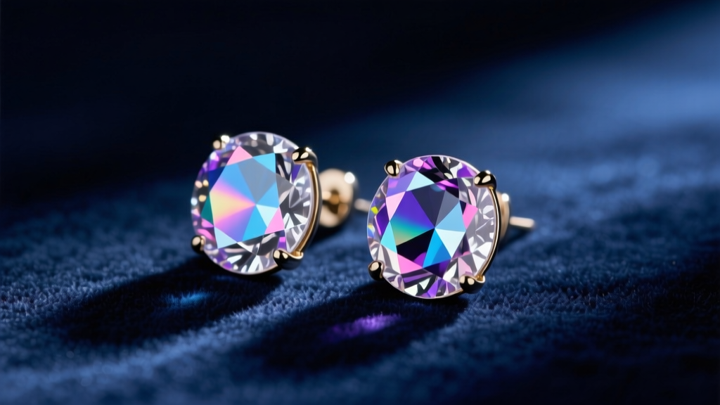 Pair of vintage Weiss rhinestone clip-on earrings on dark velvet, highlighting clear and aurora borealis glass stones in soft light