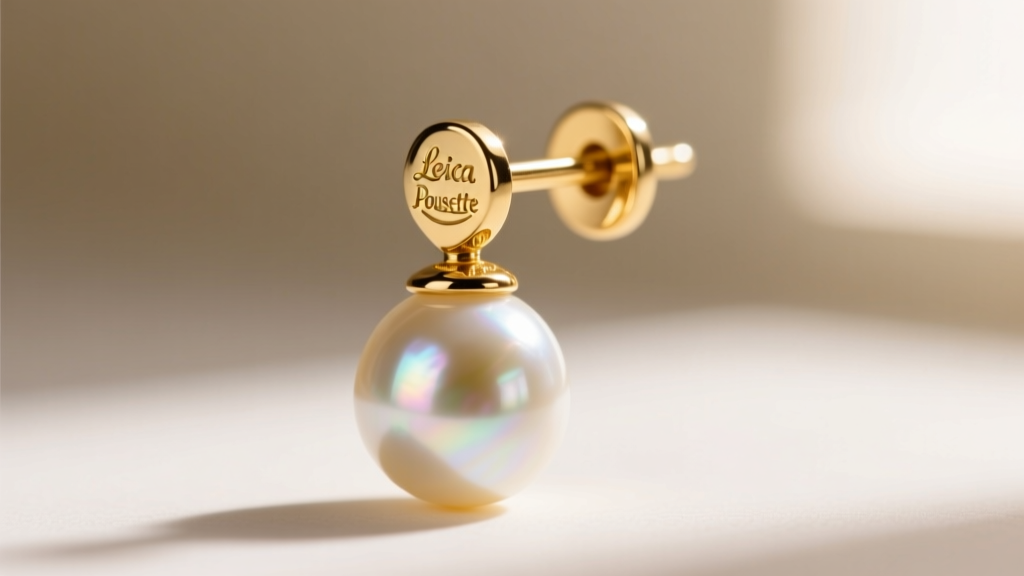 Macro close-up of an 18-gauge gold post with a secure La Pousette locking back holding a heavy 14mm South Sea pearl drop