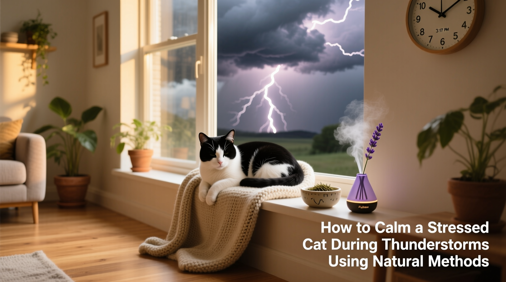 how to calm a stressed cat during thunderstorms using natural methods