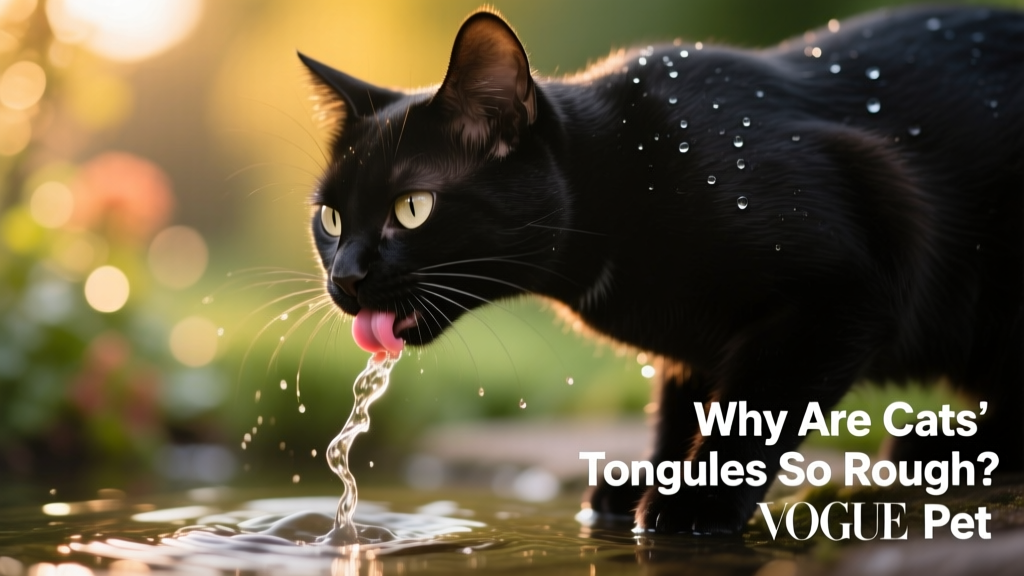 Slow-motion photo of a cat lapping water, showing the precise tongue motion and water column formation
