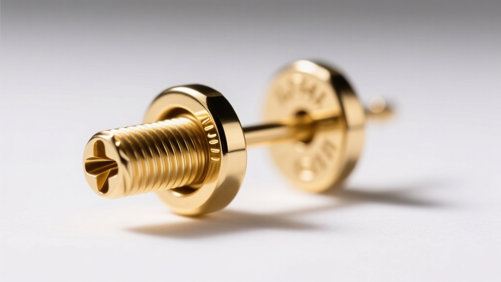 Close-up of a 14k gold internally threaded earring post and screw back, showing precise machined threads under bright studio light.