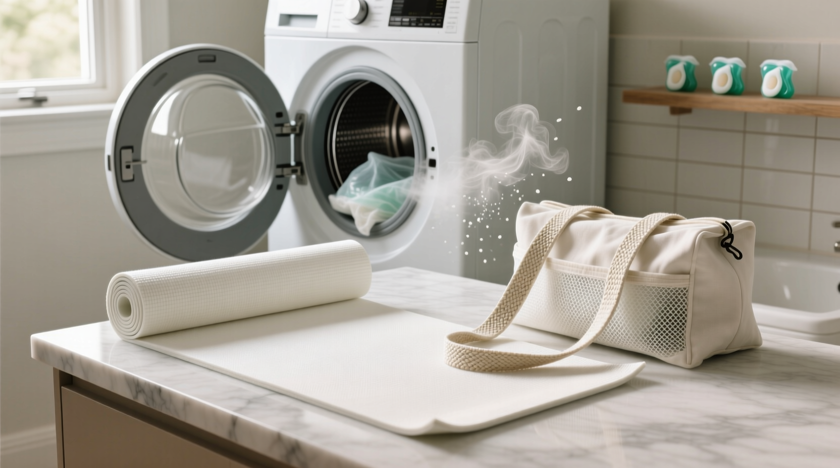 how to deodorize yoga mats via strap bag laundry