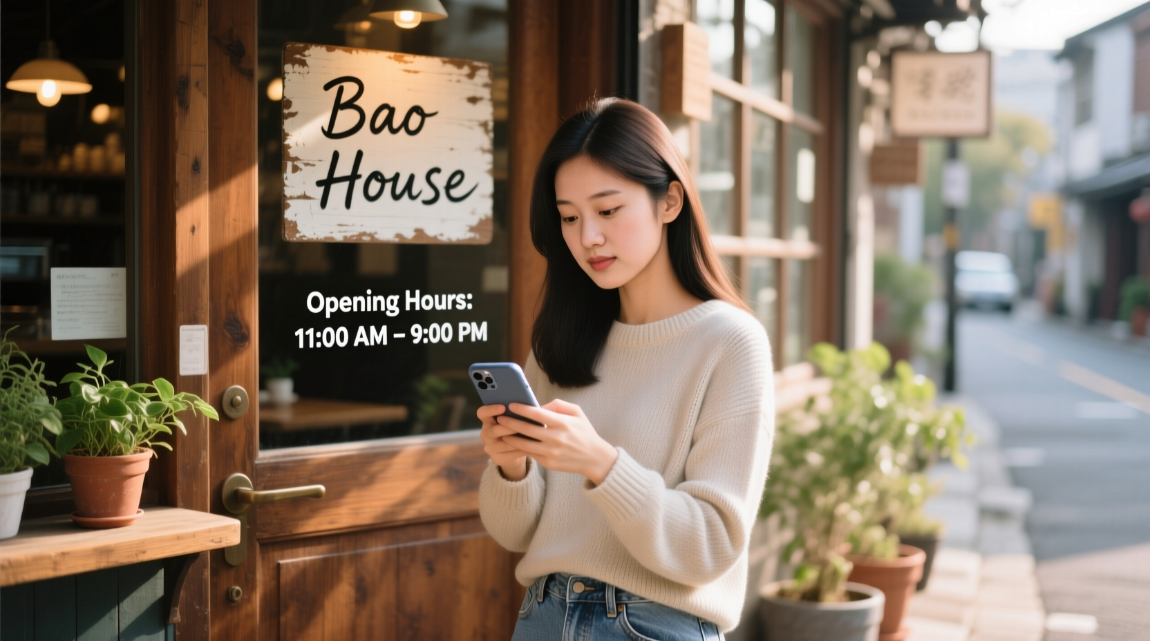 Person checking restaurant hours on smartphone