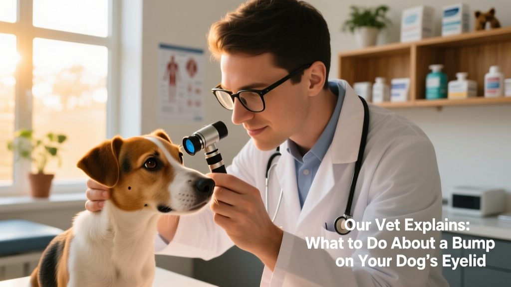 vet checking the eyes of little dog