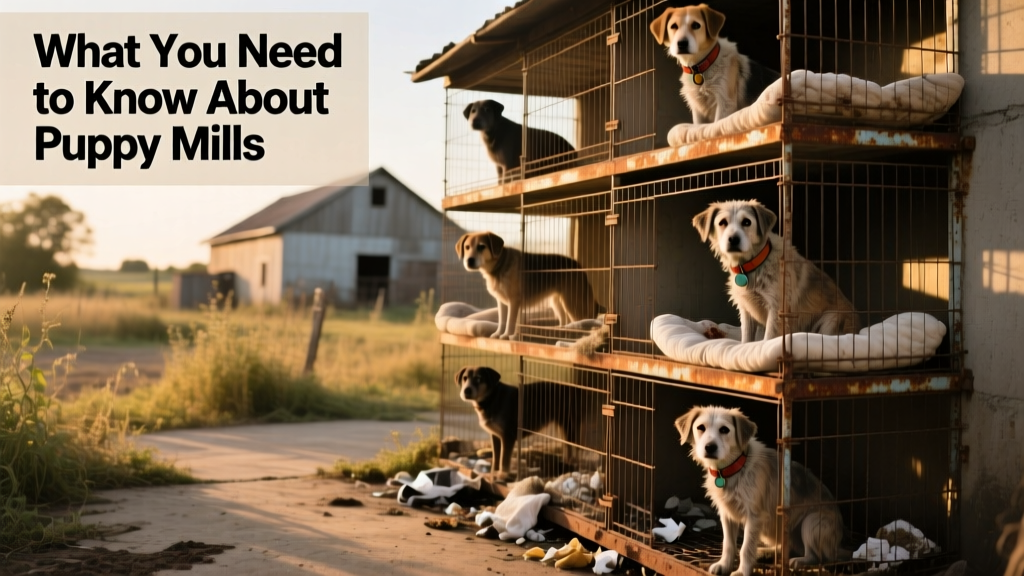 Stacked wire cages outdoors, with visible waste buildup and distressed dogs in multiple tiers