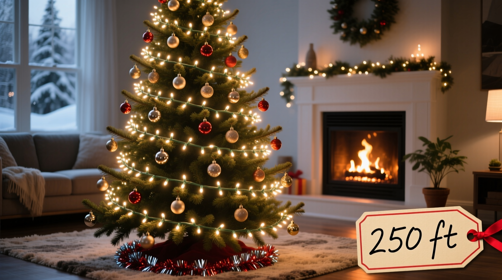 how many feet of christmas lights for tree