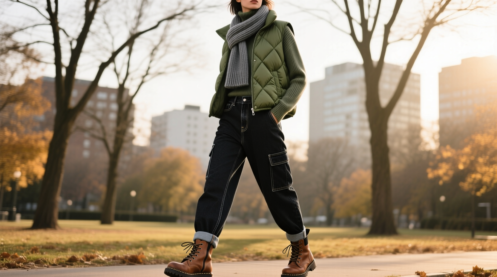 how to style a puffer vest for transitional weather with layers