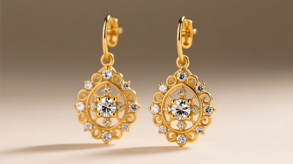 Studio close-up of 22k gold Tanishq Jadau drop earrings with uncut diamonds, highlighting the matte gold texture.