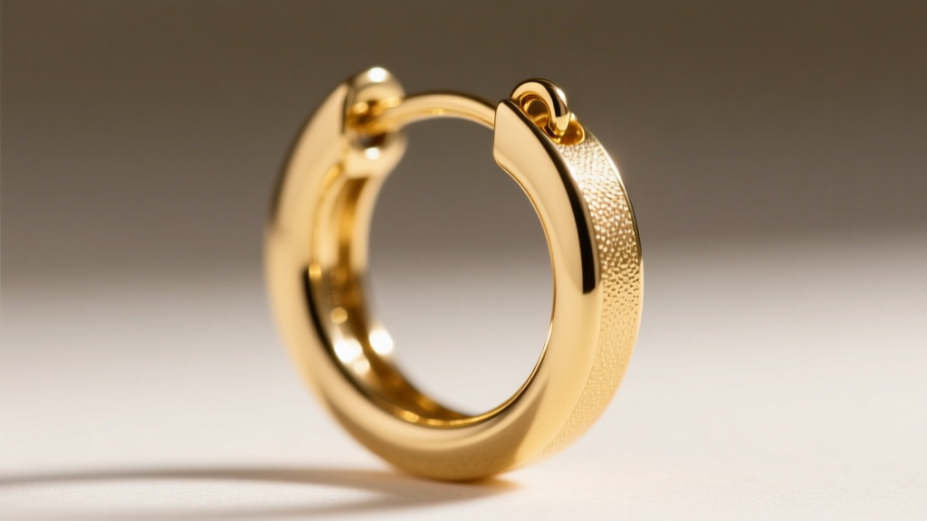 Macro close-up of an 18-gauge gold vermeil hoop earring hinge, highlighting the clicker clasp and solder joint in sharp focus.