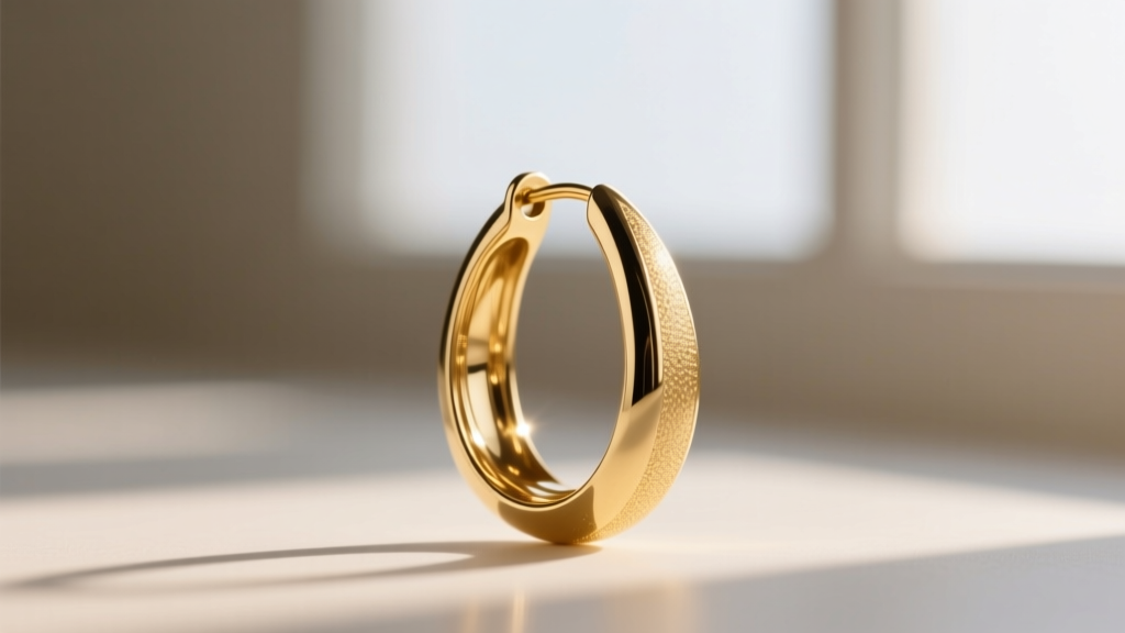 Side profile of a hollow electroformed 14k gold oval drop earring, showing its lightweight volume and polished seamless finish.