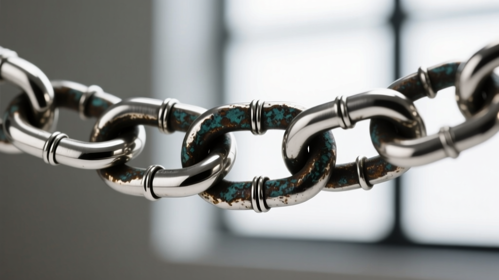 Extreme macro photography of interlocking oxidized silver curb links showing the soldered seams and hand-brushed high-polish edges