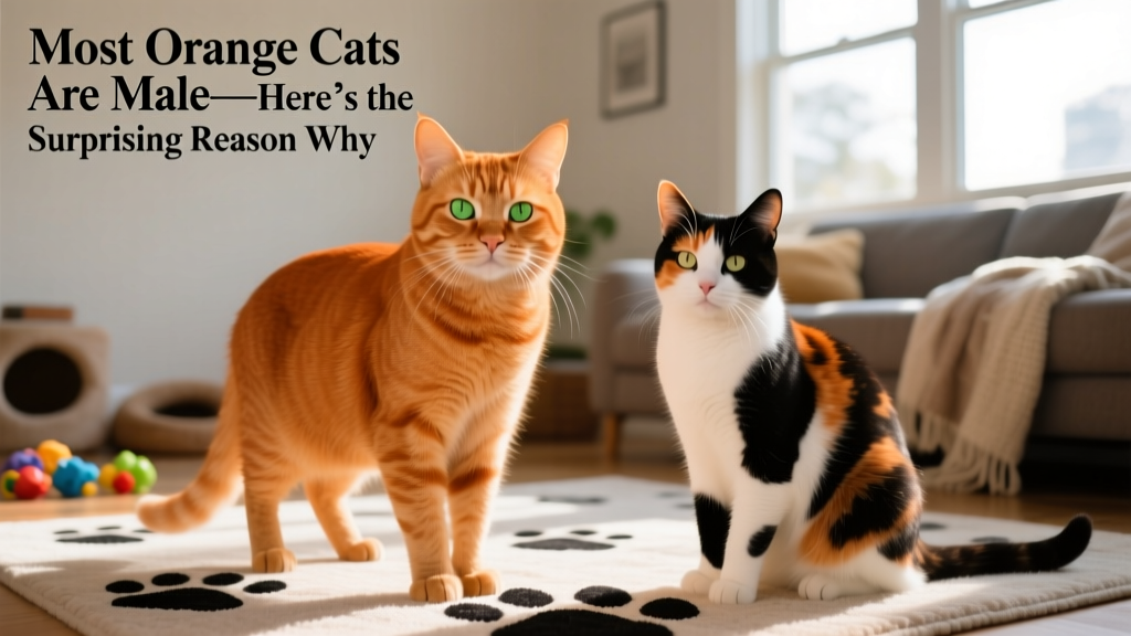 Side-by-side comparison showing a solid orange male cat next to a calico female cat, highlighting their distinct coat patterns