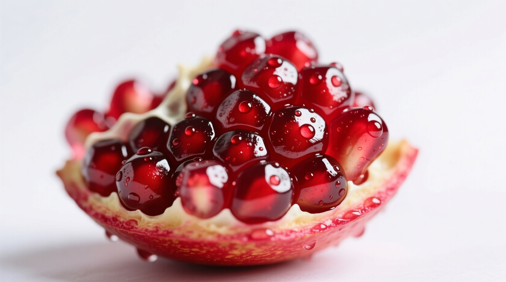 Close-up of pomegranate arils on white background