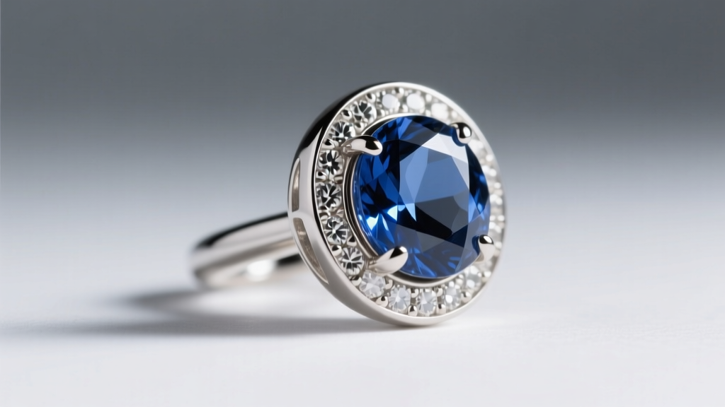 Side profile of a bezel-set Montana sapphire stud in palladium white gold, showing the secure metal rim and low-profile design