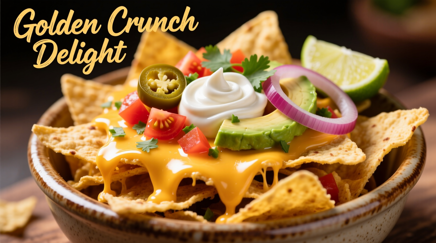 Golden nachos with melted cheese and fresh toppings