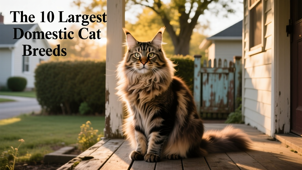 A majestic Maine Coon cat sitting confidently on a wooden porch, showcasing its large frame and tufted ears