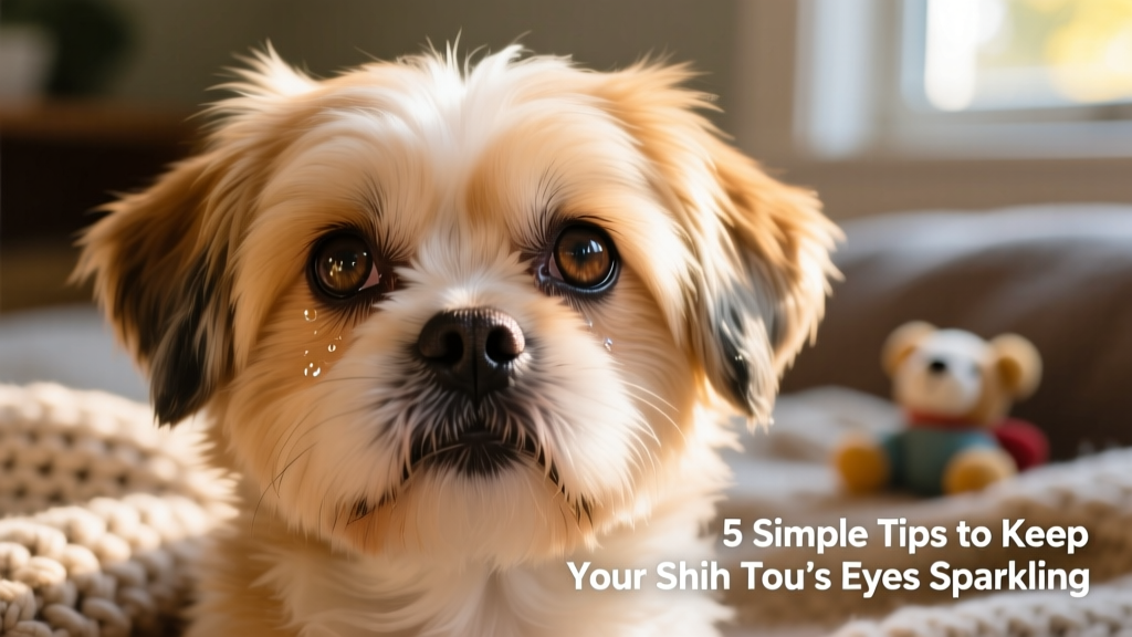 Close-up of a Shih Tzu's face showing clear, bright eyes with minimal tear staining