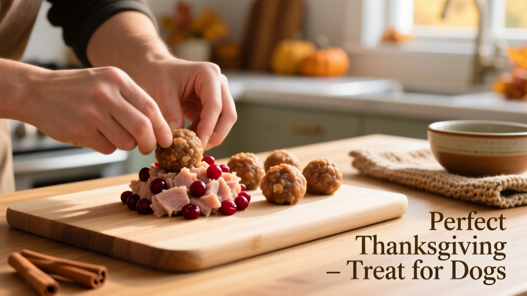 Hands shaping turkey-cranberry mixture into neat, round meatballs on a clean countertop