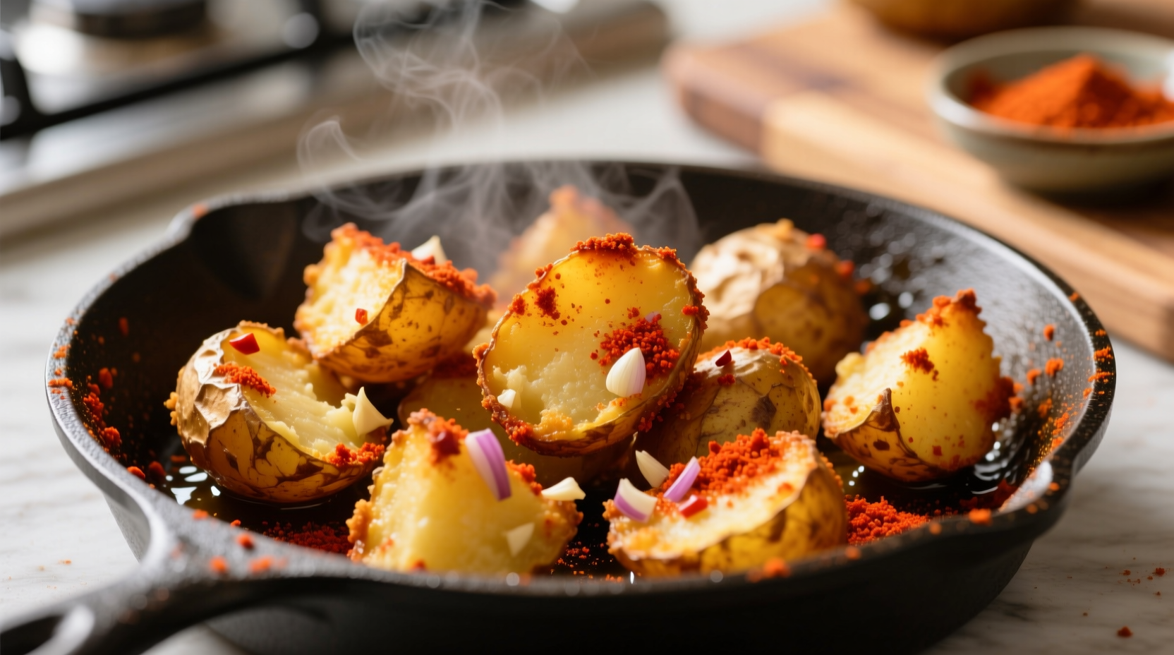 Crispy golden Cajun potatoes with visible spice crust