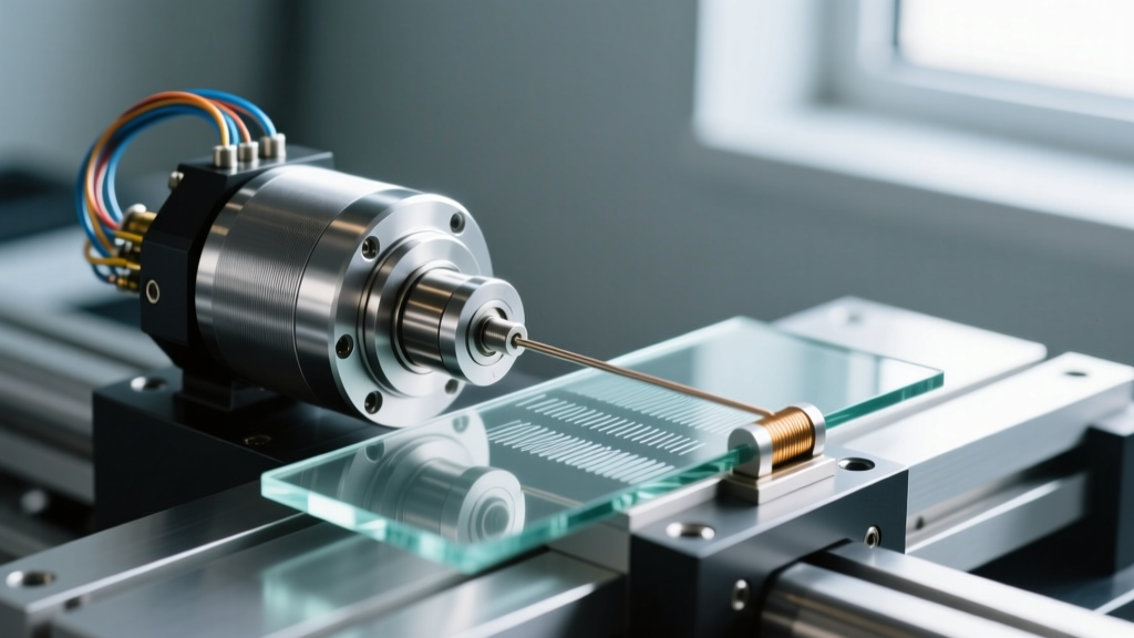 Close up of a closed-loop servo motor and glass scale linear encoder on a desktop CNC axis drive