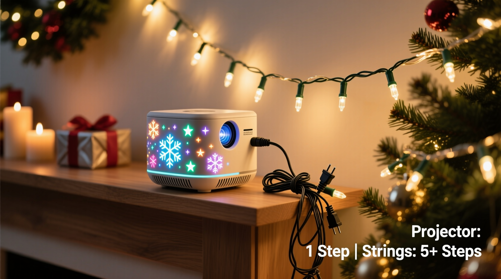 christmas light projector vs actual strings is one truly easier to install