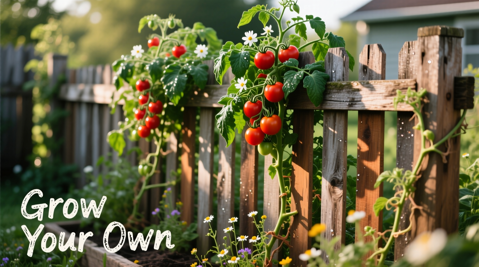 DIY tomato fence with growing plants