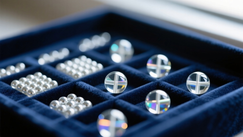 Close-up of sorted Japanese seed beads on velvet, displaying varying aperture sizes used for precise crochet thread integration.