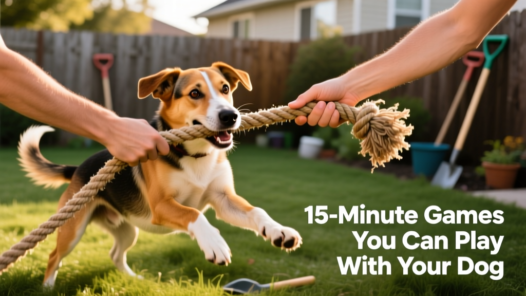 Two hands playing tug-of-war with a dog using a sturdy rope toy