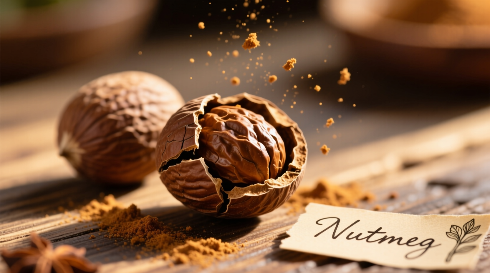 Ganze und gemahlene Muskatnuss im Vergleich