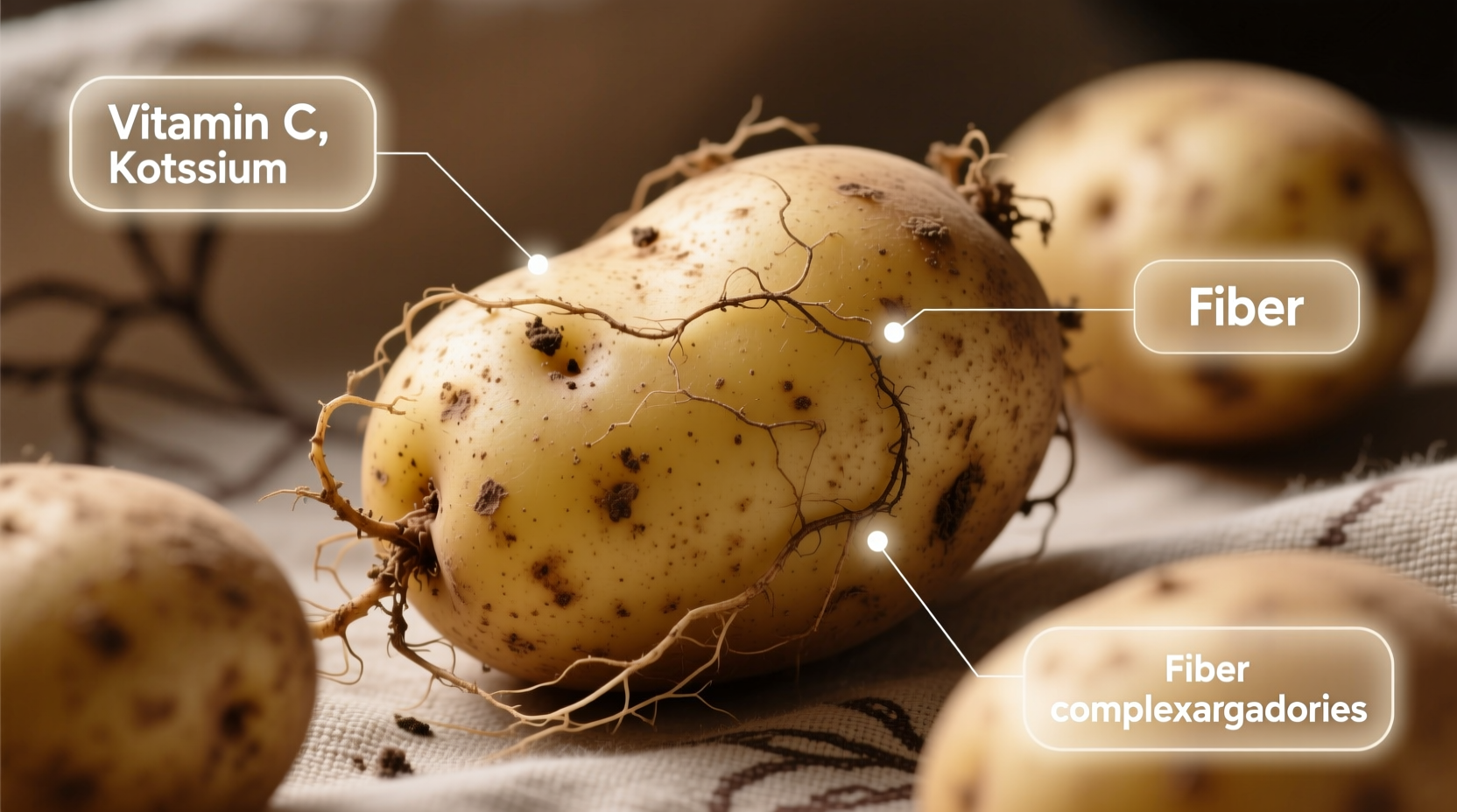 Fresh potatoes with skin showing nutritional components