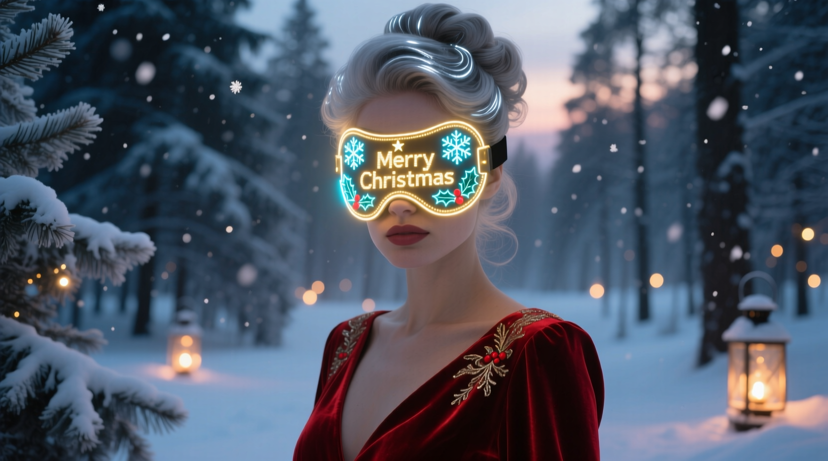 how to use led face masks as part of a christmas photoshoot theme