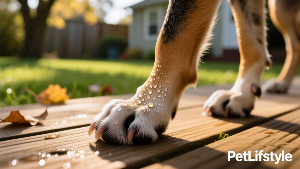 Close-up of a dog's paw pads showing subtle moisture