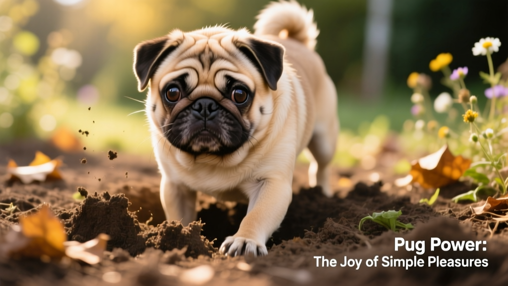 pug digging in dirt