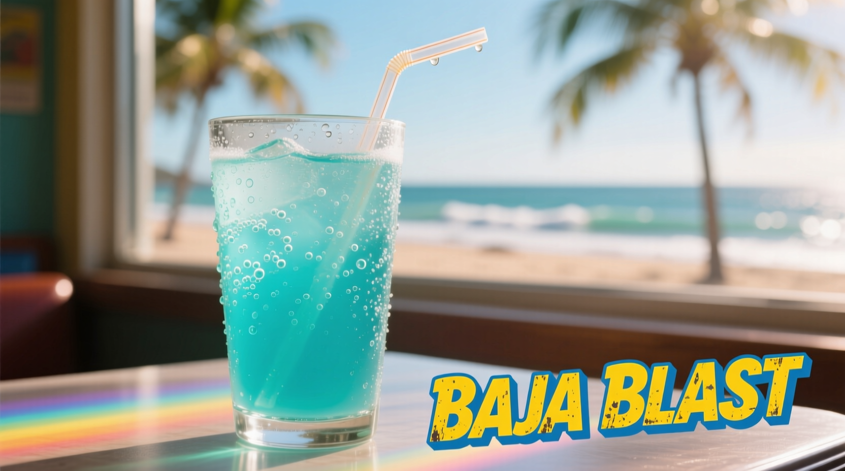 Close-up of Baja Blast beverage in clear glass