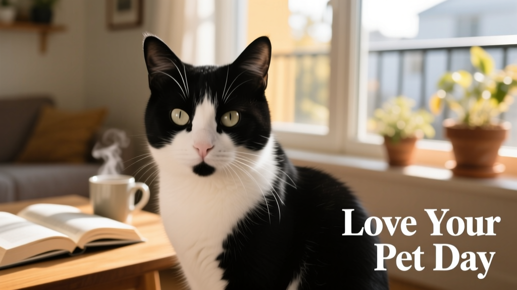 Close-up portrait of a calm black-and-white cat looking content