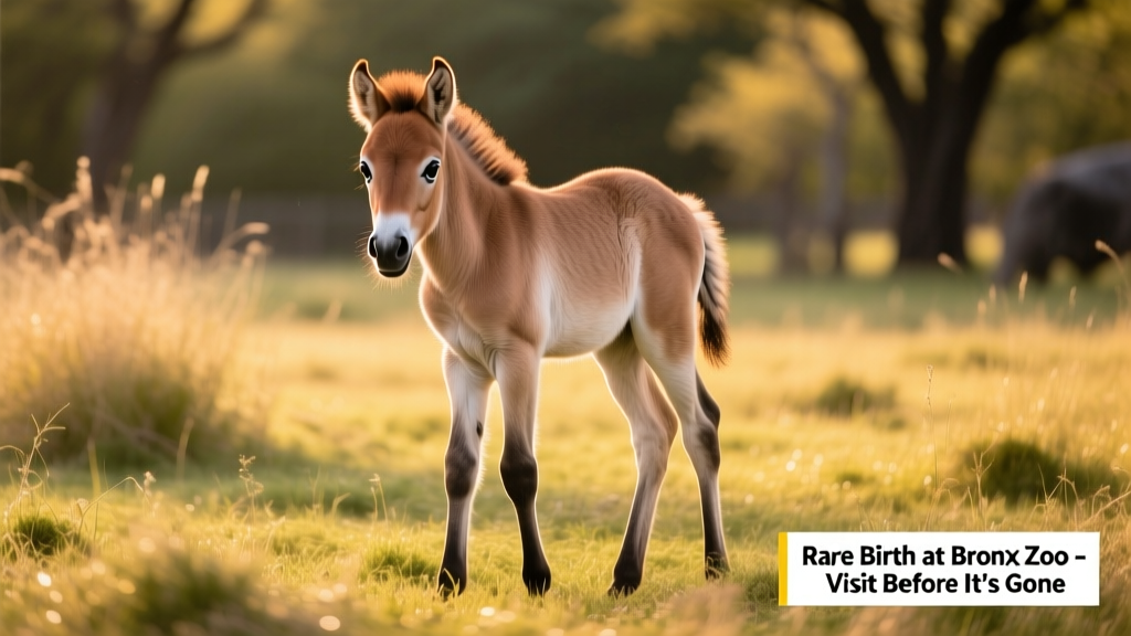 Przewalski's horse foal standing alert in grassy habitat