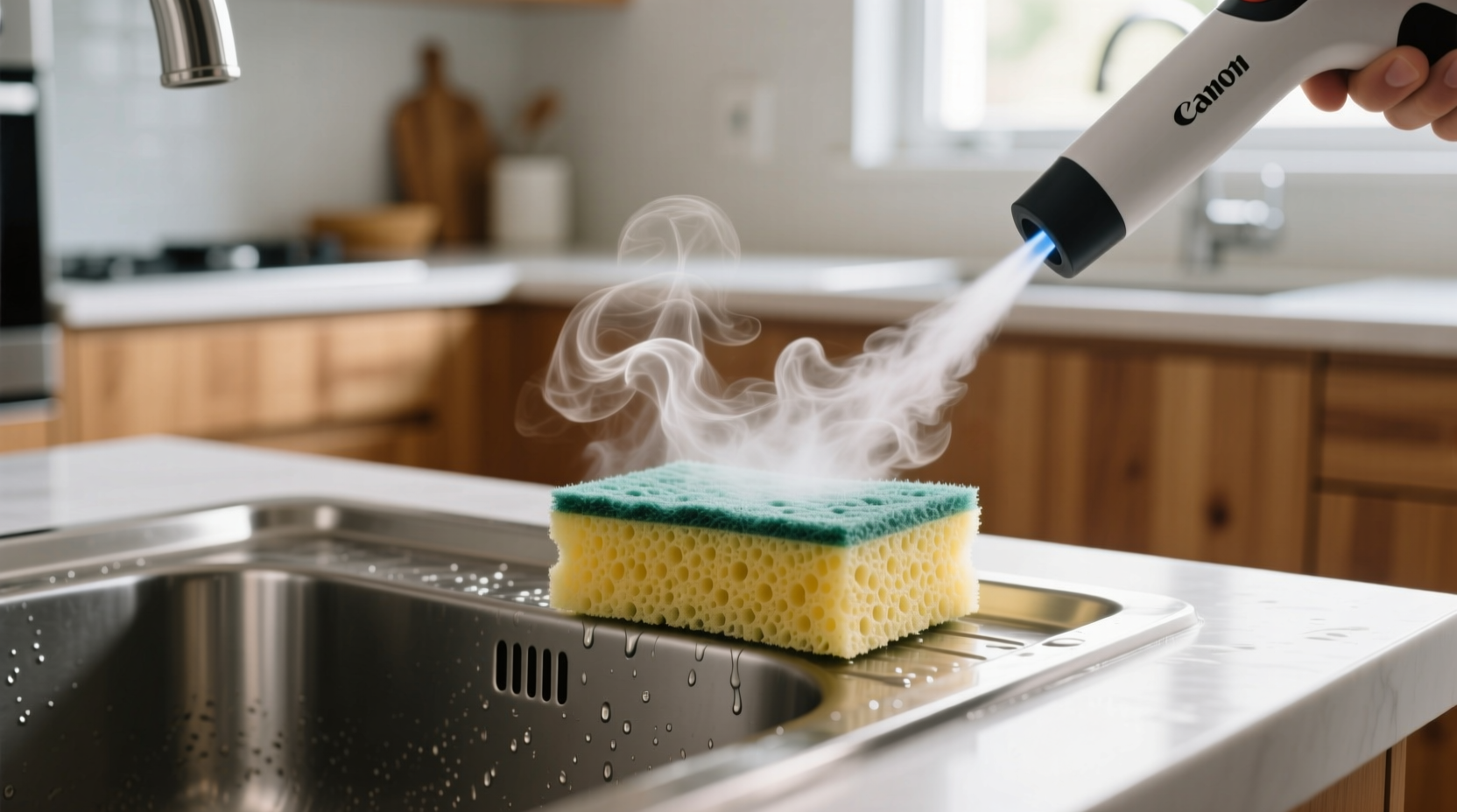 steam sanitize sponges zero chemical kitchen hygiene